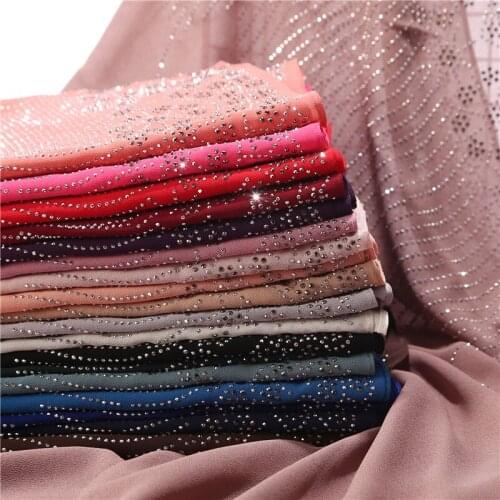 2021New Plain Diamond Beads Bubble Chiffon Instant Hijab Shawls Solid Foulard Sjaal Muslim Bonnet Cachecol High quality headband