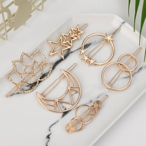 2021 Fashion Woman Hair Accessories Triangle Hair Clip Pin Metal Geometric Alloy Moon Circle Hairgrip Barrette Girls Headwear