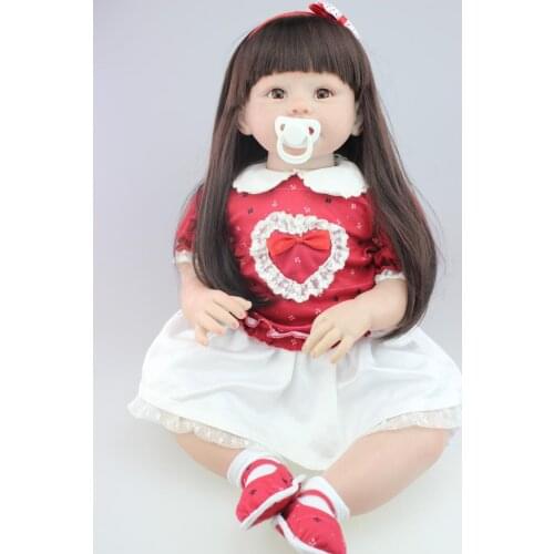 28" 70CM girls doll toys/silicone reborn toddlers bonecas long hair red fashion dress baby toys christmas gift