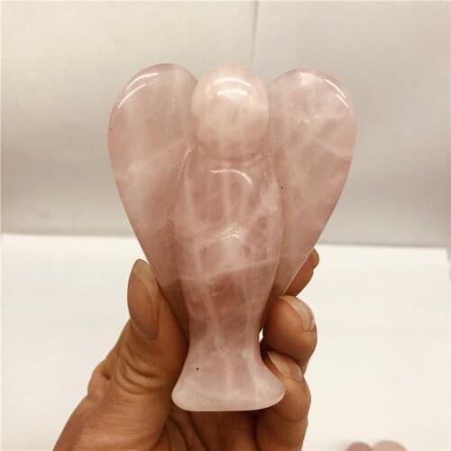 3 inch Angel Shape Natural Rose Quartz Crystal Healing Reiki Stone Pendant Mascot Figurine For Home Desk Decoration Gift