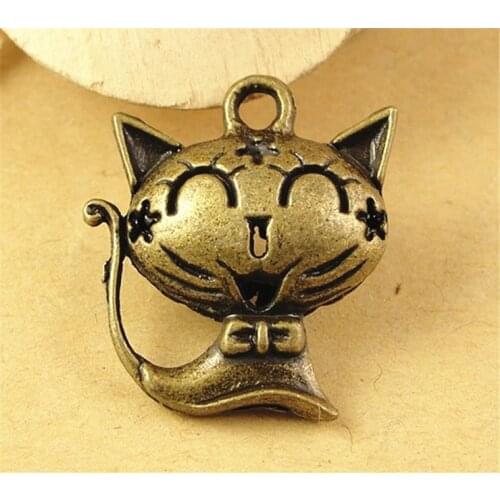 3pcs 24x22mm Antique Bronze Plated Hollow Cat Pendant For Making DIY Jewelry