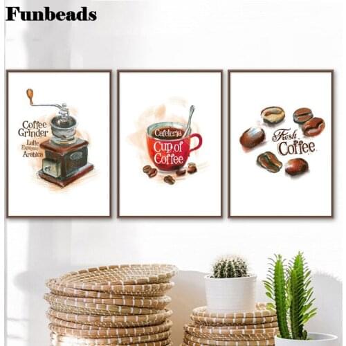 3 pcs diy Diamond Painting Coffee Letter 5D Diamond Embroidery Full square round drilling Triptych Painting Diamond kits FF3925