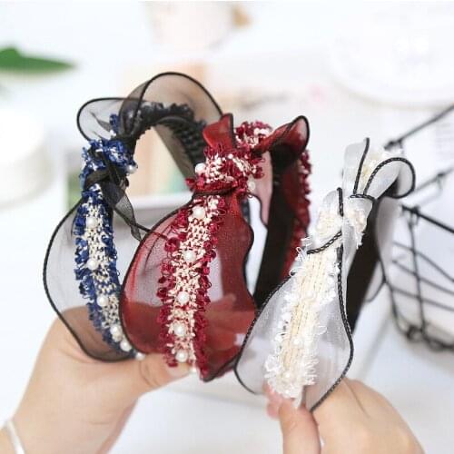 36pcs/lot DIY Simple Multi Lace Pearl Retro Head Bands Tie Knot Double Deck HeadBands Hair Styling Tools Accessory HA1367