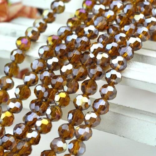 70pcs 8mm Brown AB Color Round Ball Faceted Crystal Loose Spacer DIY Beads Crystal Glass Jewelry Beads DIY