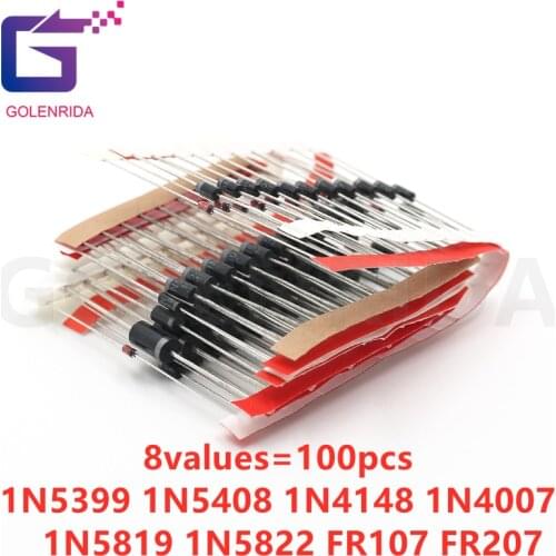 8values=100pcs 1N5399 1N5408 1N4148 1N4007 1N5819 1N5822 FR107 FR207 Switching Diode component diy kit