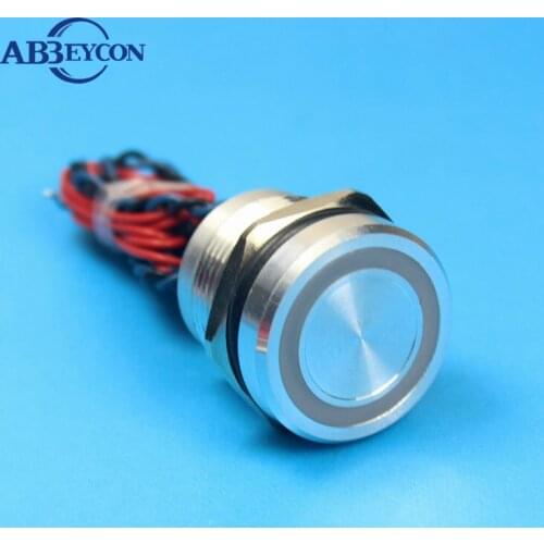 Abbeycon Chamfer Ring LED light Latching IP68 5V/12V/24V 2A 19mm Normally Open Waterproof Wired Silver Touch Piezo Switch