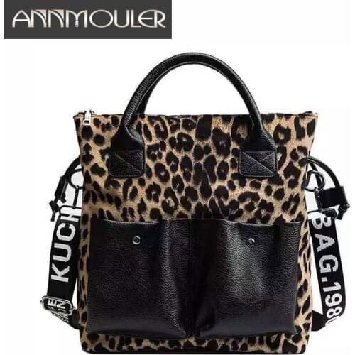 Annmouler Large Capacity Women Handbag Purse Leopard Patchwork Shoulder Bag High Quality Tote Bag Fashion Crossbody Bag