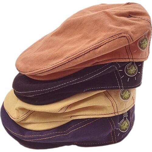 Parent-Child Beret Hat for Kids Adults Vintage Embroidery Letter Casual Sun Cap British Style Peaked Hats Children Accessories