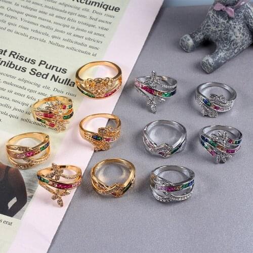 Color Fashion Charm Ring Irregular Design Inlaid Zircon Ring Ladies Ring Banquet Wedding Send Girlfriend Birthday Gift Jewelry