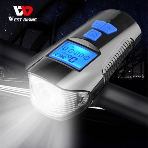 WEST BIKING Bicycle USB Rechargeable Front Light With Bike Computer LCD Speedometer Cycling Multifunction Flashlight Horn