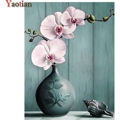5D DIY Diamond Painting Orchid And Vase Full Drill Square Diamond Embroidery Mosaic Zen Flower Rhinestones Pictures Home Decor