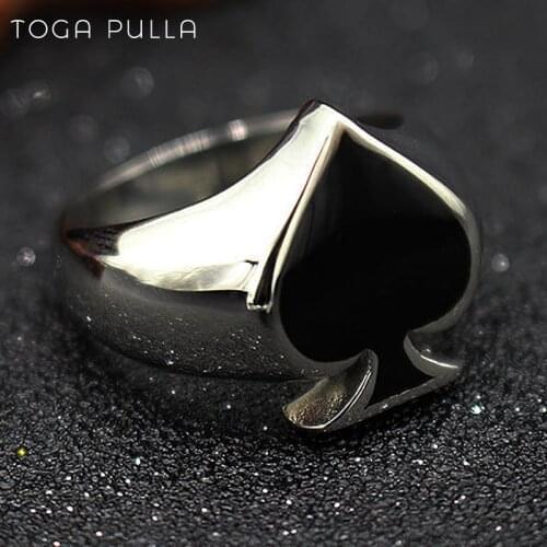 High Quality Black Spade Lucky Ring Cool Men Women Stainless Steel Punk Biker Ring Unisex Fashion Jewlery Size 7 to Size 14