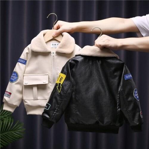 Boys spring and autumn leather jackets, new female baby jackets, small and medium-sized children plus velvet padded tops