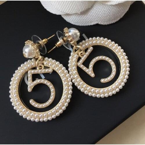 Hot Brand Fashion Bowknot Jewelry Gold Color Letter 5 Big Earrings Camellia Earrings Tassel Pearls Design Wedding Party Earrings