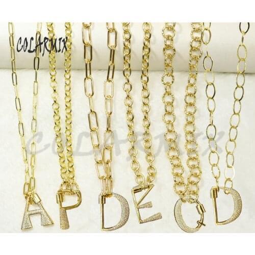 Fashion Spiral clasp necklace buckle zircon letter pendant necklace Gold alphabet & Gold Chain jewelry Chain necklace 50249