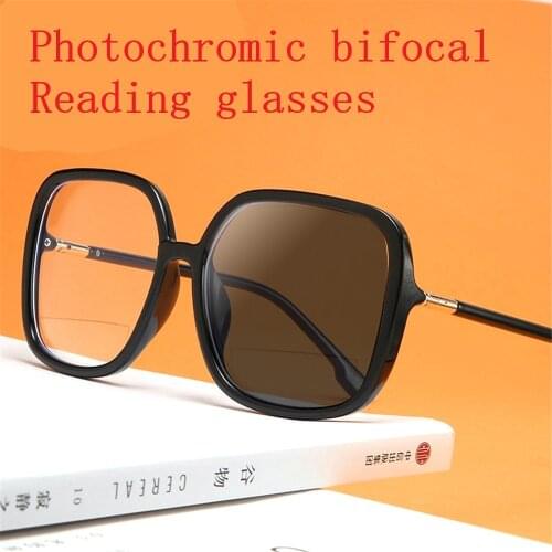Fashion Large Frame Bifocal Reading Sunglasses For Women Men Retro Rivets Presbyopia Glasses Magnifier Look Near Far Goggles NX