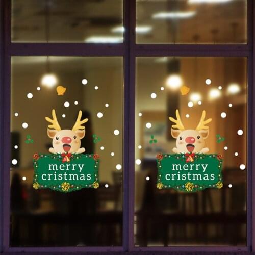 Cartoon Reindeer Merry Christmas Wall Stickers For Shop Showcase Window Decor Xmas Festival Wall Mural Art Diy Home Decals