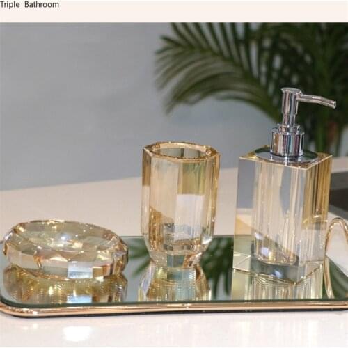 European Style Three-piece Suit Crystal Bathroom Accessory Set Decor Washing Mouthwash Cup Soap Dish Lotion Bottle Decorations