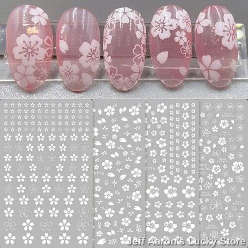 4PCS adhesive White Sakura 3D Nail Sticker decals foil nail art decorations stickers designer manicure supplies new arrivals