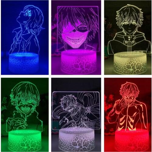 Newest Tokyo Ghoul Ken Kaneki 3d Lamp for Bedroom Decor Nightlight Cool Birthday Gift Acrylic Led Night Light Anime Tokyo Ghoul