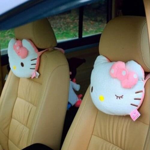 New Fashion Kawaii Hello A Kitty Cartoon Plush Doll Car Headrest Neck Pillow Soft Stuffed For Car Decoration Girls Women Gift
