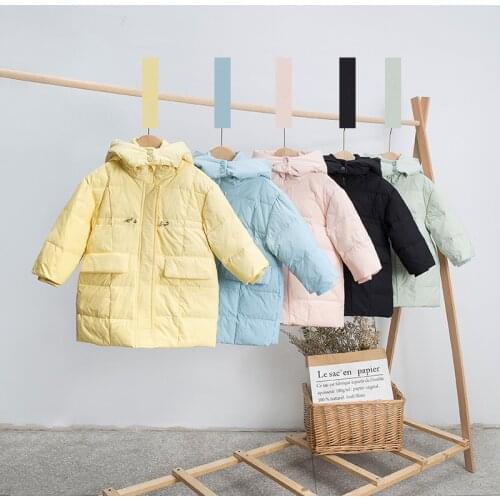 Russia New Winter Long Thick Down Jacket for Girl Boys Clothes Hooded Parka Coat Kids Snowsuit Outerwear Clothing