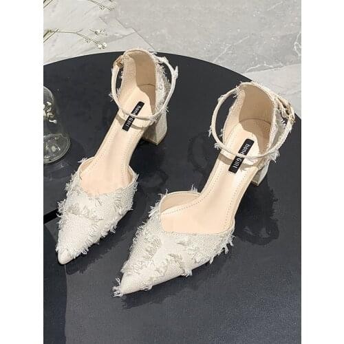 2021 spring and summer new womens pointed high heels fashion all-match thick heel shoes