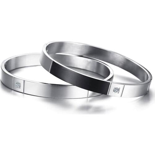 New listing simple style Stainless steel single zircon snap Silver/black bracelets current round Trend mens bracelet B-297