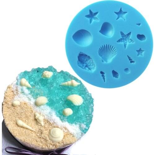 Wholesale 10 pcs/lot 3D Silicone Shell Starfish Shape Fondant Cake Chocolate Candy Jello Decorating Mold Tools