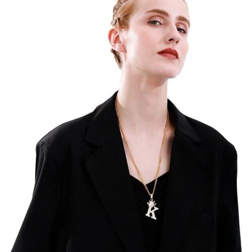 Crystal Zircon Alphabet Pendant Necklaces For Women Men Crown Initial Letter Necklace Goth Chain Vintage Jewelry Collier Bijoux
