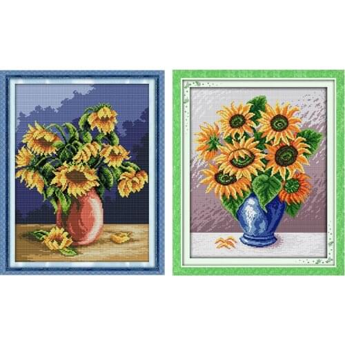 Sunflower vase patterns counted print on canvas chinese cross stitch kits embroidery needlework sets diy DMC 14CT home decor