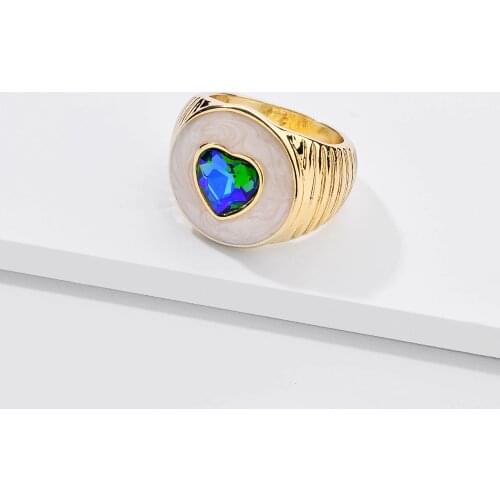 Luxury Colorful Big Heart Crystal Rings for Women Double-layers Enamel Finger Rings Gold Metal Hand Jewelry Gifts 2021 New