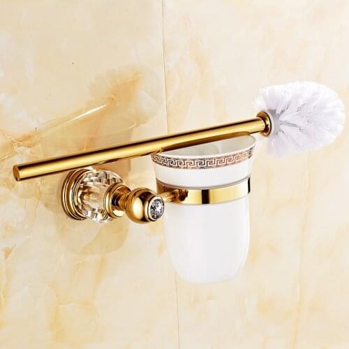Luxury Gold Toilet Brush Holder Antique Crystal Toilet Cleaning Brush Holder Ceramic Bathroom Accessories