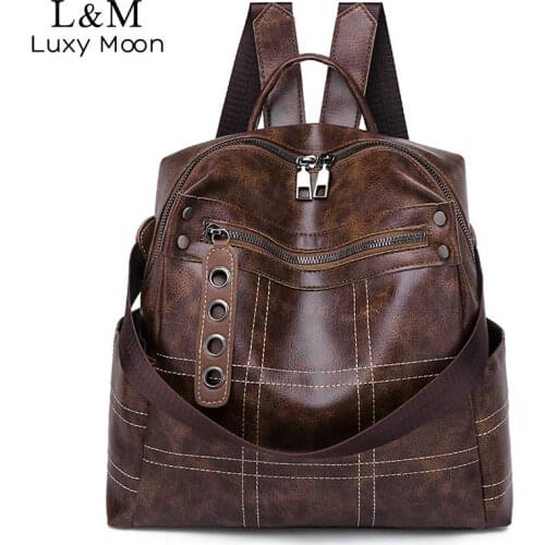 Women Vintage Backpacks Multi-function High Quality Leather Backpack For Girls Large Female Bag School Shoulder Bags 2020 XA266H