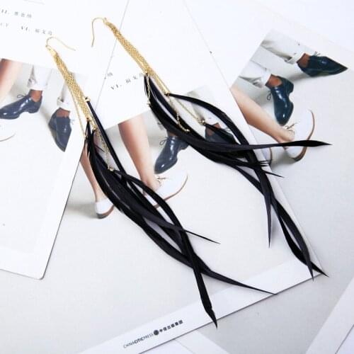 Bulk Price Gold Color Cute Black&Pink Feather Thread Drop Earrings For Women Fashion Jewelry