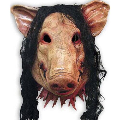 1Pc Pig Head Scary Masks Novelty Halloween Mask With Hair Halloween Mask For Men Caveira Cosplay Costume Latex Festival Supplies