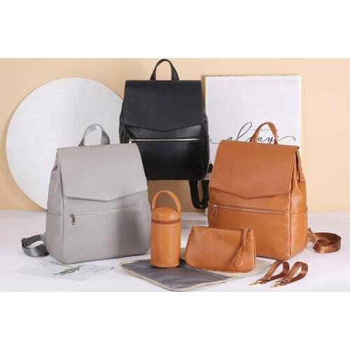 PU Leather Baby Diaper Bag Backpack For Moms Large Capacity Nappy Bag with Changing Pad Stroller Straps baby bags organizer