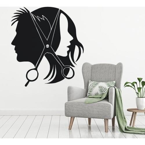 Barbershop Logo Wall Stickers Men And Women Hair Cut Window Vinyl Decal Hair Salon Decoration Vinyl Hairdresser Mural AZ780