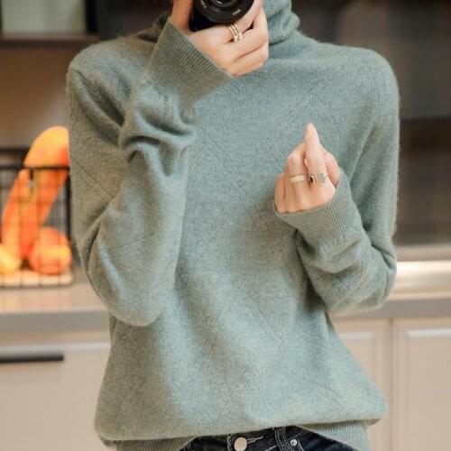 2021 woman winter 100% Cashmere sweaters knitted Pullovers jumper Warm Female O-neck blouse blue long sleeve clothing