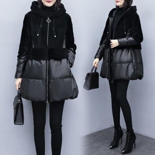Winter Thick Warm Parkas Women Fashion Black PU Leather Coats Women Elegant Zipper Cotton Jackets Female Ladies