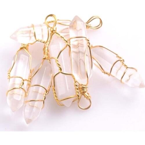 1 pcs Natural Crystal Quartz Healing Point Chakra Stone Pendant Gold Hexagon Moonstone crystal Pendant Necklace women TRS0184X