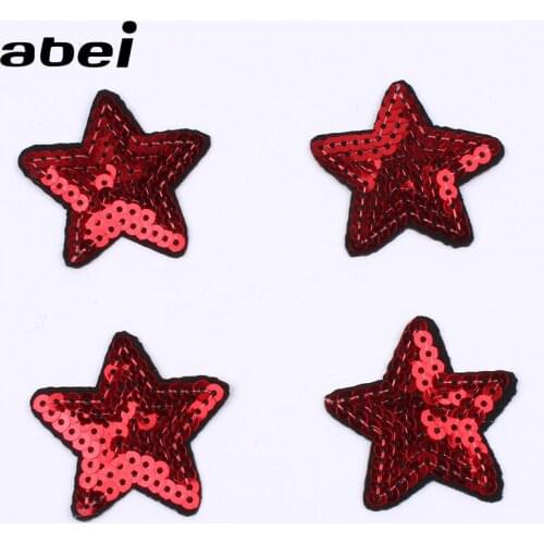 10pcs/lot Embroidered Red Star Stickers Iron On Sequined star Patch for Apparel Decors Sewing Jeans Coats Repair Appliques DIY