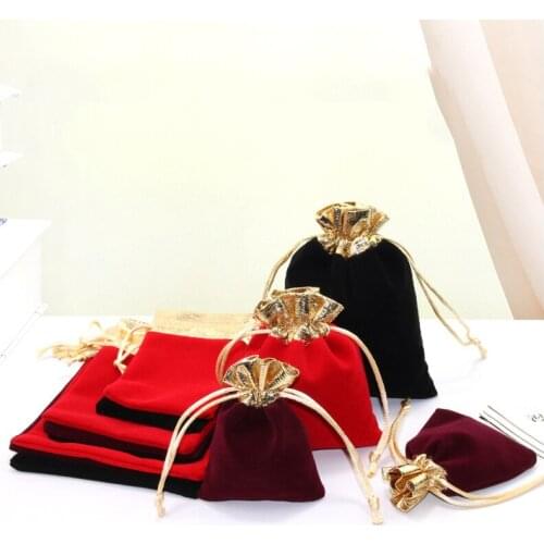 100pcs Velvet Jewelry Bags Black/Red Christmas Party Wedding Favor Gift Bag Cheap Drawstring Pouches Can custom Logo
