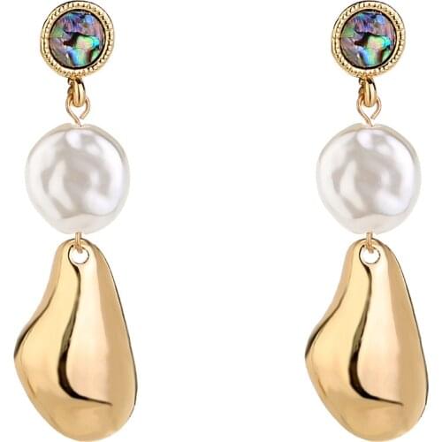2020 Retro Geometric Alloy Pendant Pearl Earrings Korean Simple Temperament Girl Earrings For Women Party Jewelry