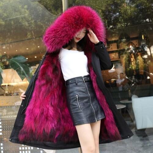 2021 Long Parka Real Fox Fur Coat Jacket Street Warm Winter Jacket Ladies Natural Raccoon Fur Collar