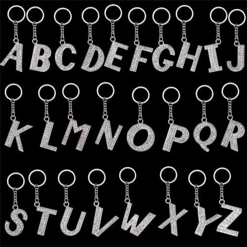 2020 Fashion Crystal Rhinestone Alphabet Keyring Initial Letter Key Ring Chain Unisex Keychain 26 Letters Key chain