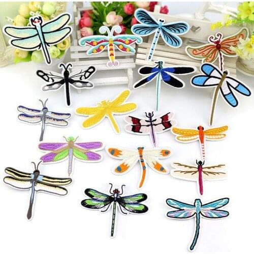 30pcs/lot Fashion Embroidery Patches Dragonfly Animal Clothing Decoration Sewing Accessories Diy Iron Heat Transfer Applique
