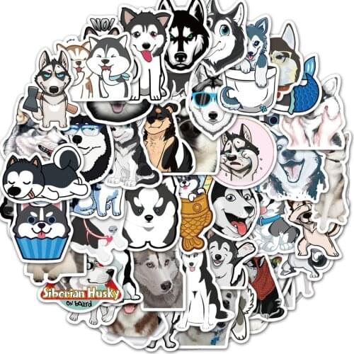 50pcs/Pack Cartoon Animals Husky Stickers Waterproof Cute Dogs Sticker For Skateboard Guitar Luggage Motorcycle Kids Toys