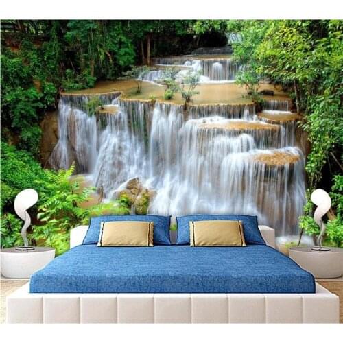 Beibehang Custom wallpaper 3D mural green landscape waterfall simple beautiful background wall living room decoration painting