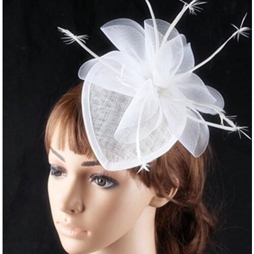 White Sinamay Fascinator Headwear Elegant Cocktail Hats Bridal Wedding Hair Accessories Milliney Hats High Quality